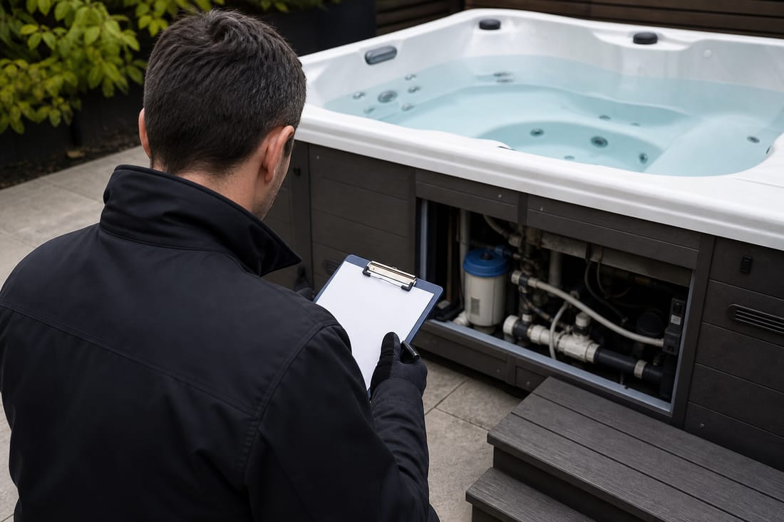 Beispiel: Techniker bei der Whirlpool-Inspektion, von hinten