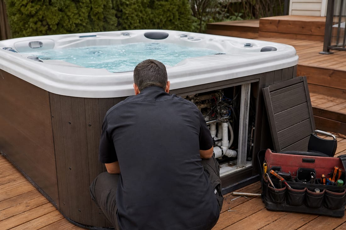 Beispiel: Techniker bei der Whirlpool-Reparatur, von hinten